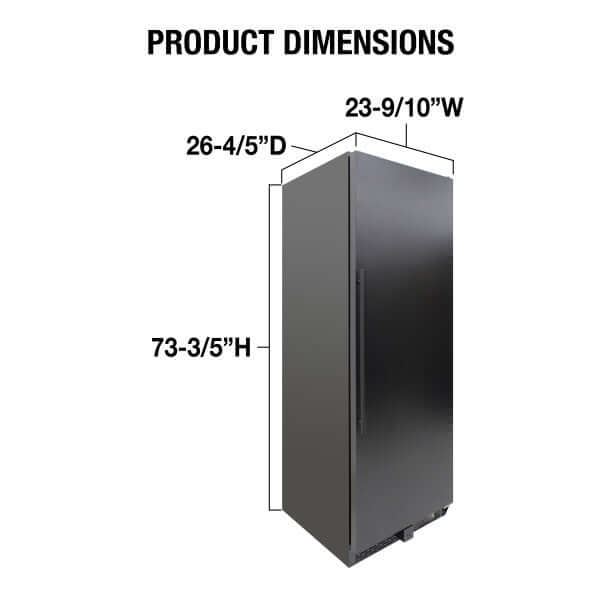 Vinotemp 203 Bottle Dual Zone Wine Cooler for Outdoor/Garage - front view with dimensions