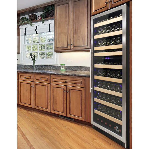 Vinotemp 215 Bottle Connoisseur Series Dual Zone Wine Cooler - side view different background