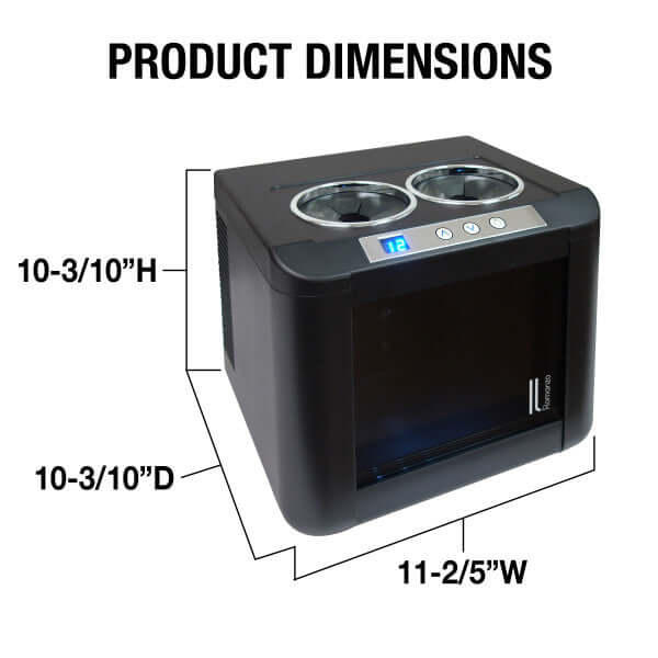 Vinotemp 2 Bottle Il Romanzo Series Single Zone Open Wine Cooler - front view with dimensions without bottles