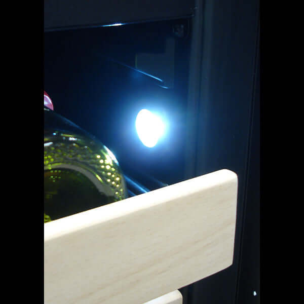 Vinotemp 32 Bottle Private Reserve Series Dual Zone Wine Cooler - front view zoomed in drawer open