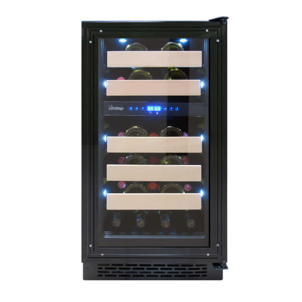 Vinotemp 32 Bottle Private Reserve Series Dual Zone Wine Cooler - front view with bottles