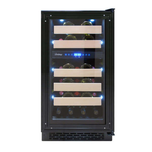 Vinotemp 32 Bottle Private Reserve Series Dual Zone Wine Cooler - front view with bottles