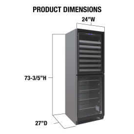 Vinotemp Butler Series Dual Zone Wine and Beverage Cooler - front view with dimensions