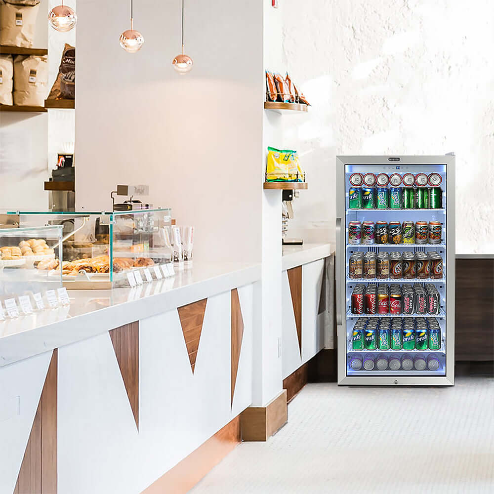 Whynter 231 Cans Freestanding 8.1 cu. ft. Stainless Steel Commercial Beverage Merchandiser Refrigerator with Superlit Door and Lock – White