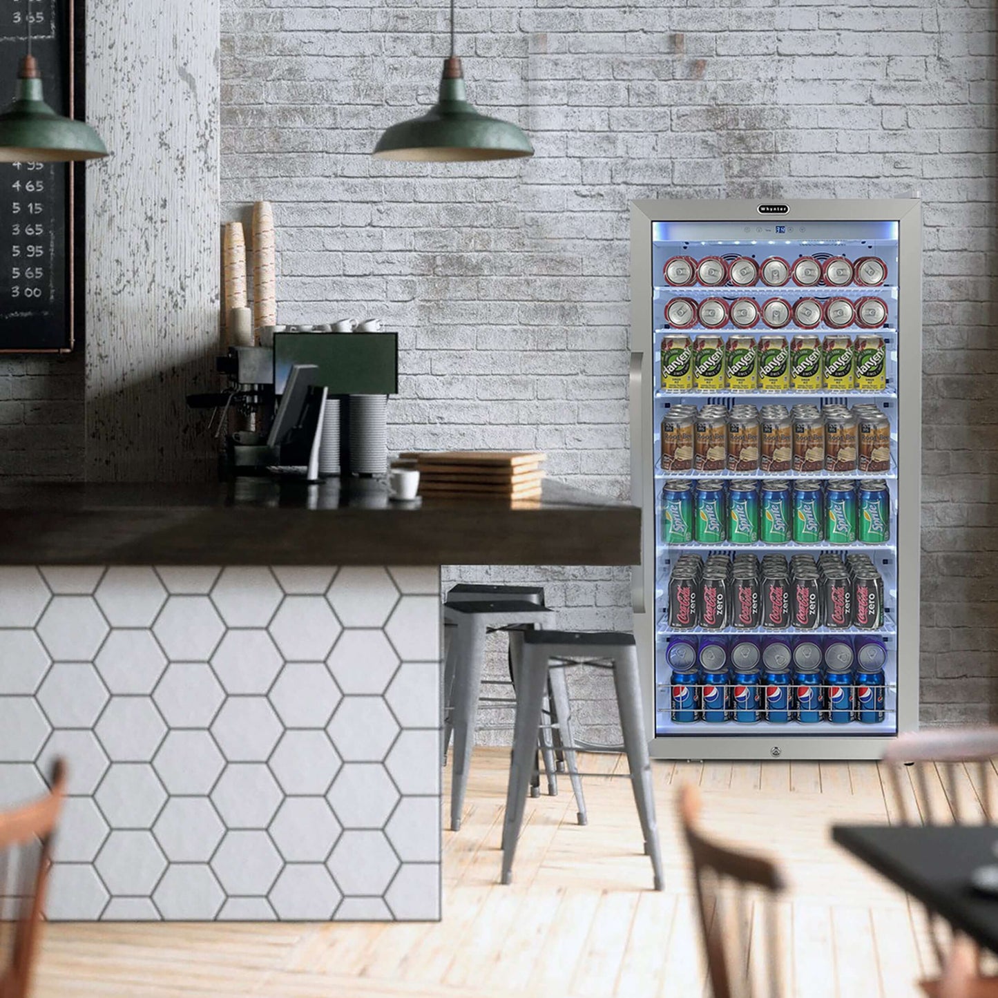 Whynter 308 Cans Freestanding 10.6 cu. ft. Stainless Steel Commercial Beverage Merchandiser with Superlit Door and Lock -White