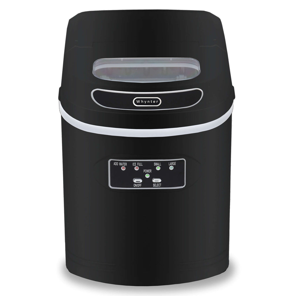 A compact portable ice maker that produces up to 27 lbs of bullet-shaped ice cubes per day. No plumbing required. Choose between small or large ice sizes.