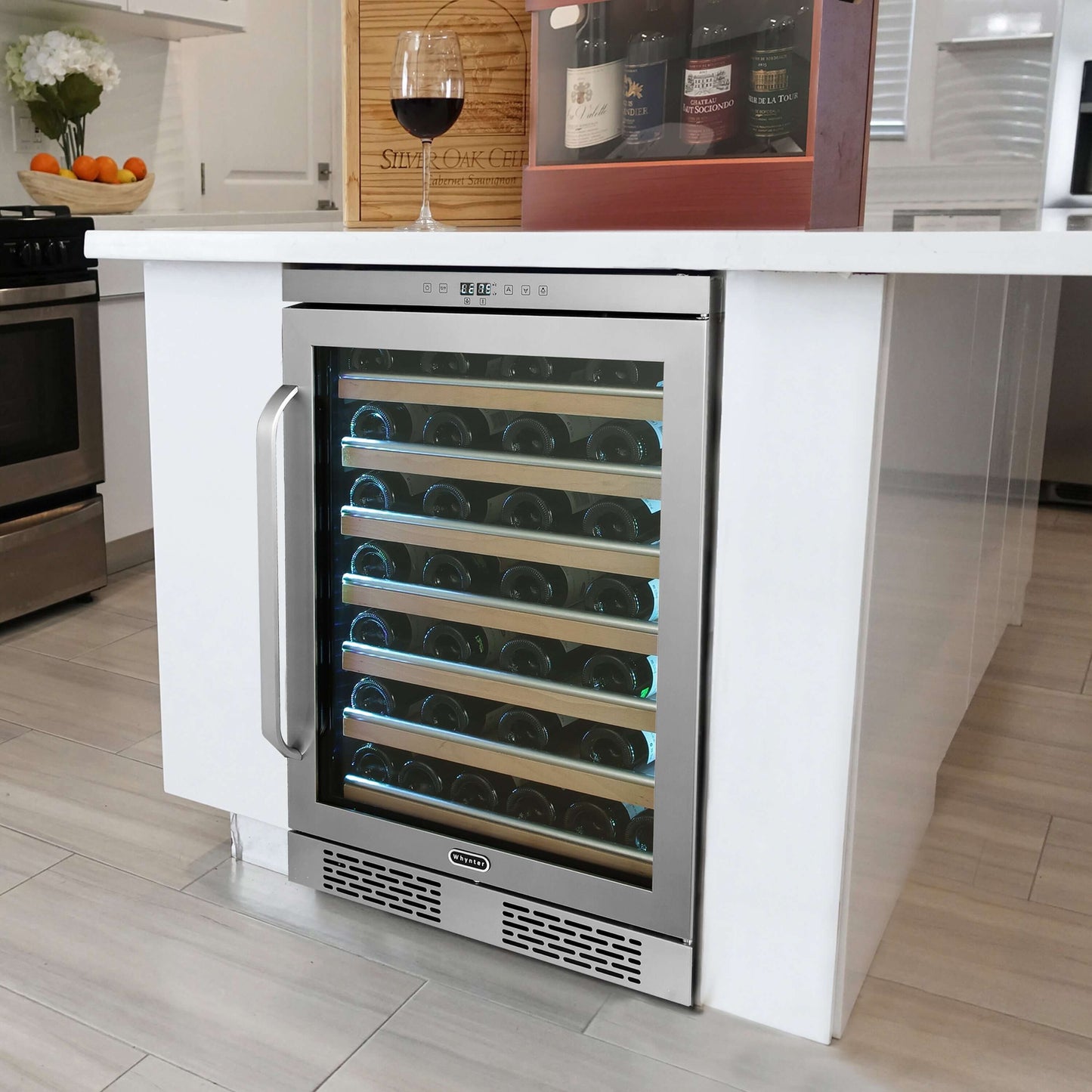 Buy a Whynter Elite Spectrum Light Show 54 Bottle Stainless Steel 24 inch Built-in Wine Refrigerator by Chilled Beverages
