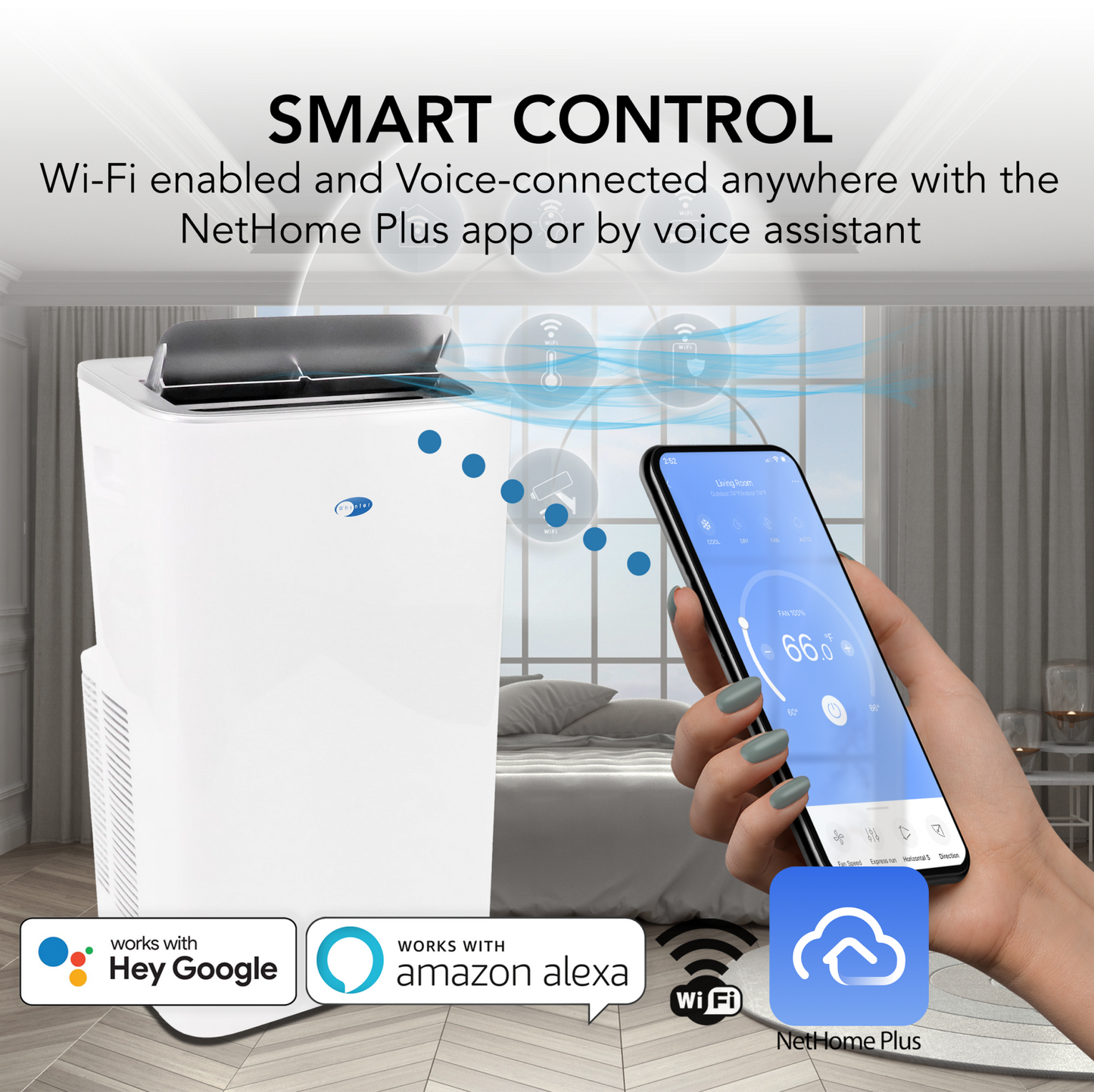 Whynter ARC-1050XP 13500 BTU (ASHRAE) 10000 BTU (SACC) MultiCool Smart Wi-Fi enabled Portable Air Conditioner with Built-in Dehumidifier