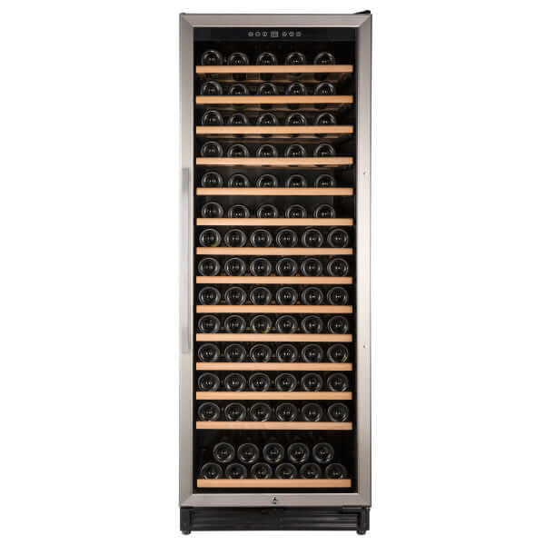 Avanti 149 Bottle Freestanding Wine Cooler with Wood Accent Shelving - front view with door closed