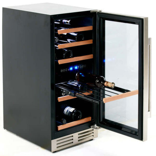 Avanti 28 Bottle Designer Series Dual Zone Wine Cooler with Wood Accent Shelving