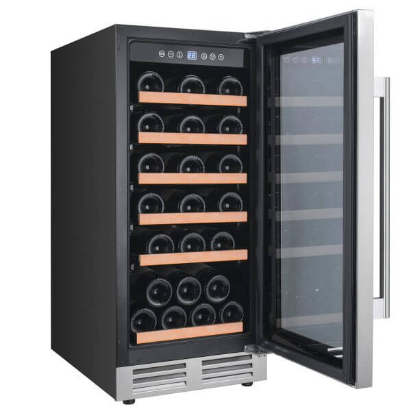 Avanti 28 Bottle Designer Series Wine Cooler with Wood Accent Shelving