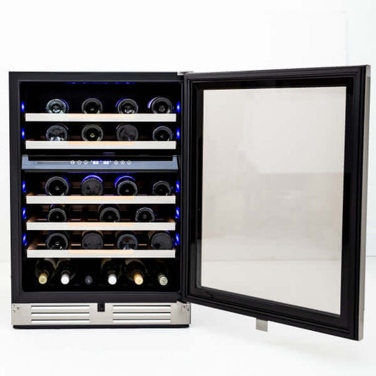 Avanti 46 Bottle Elite Series Dual Zone Wine Cooler with Wood Accent Shelving