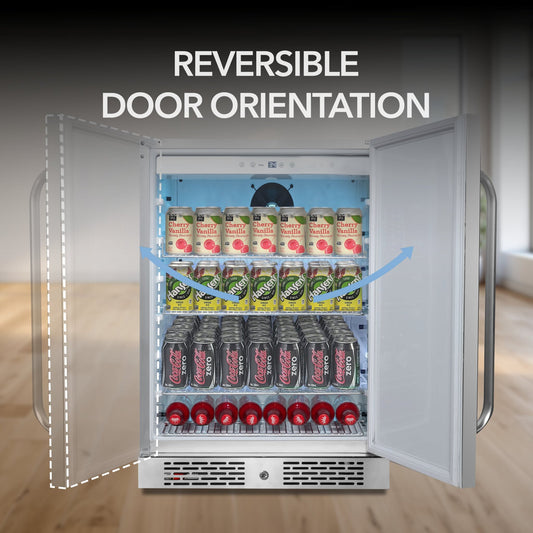 Whynter BOR-53024-SSW/BOR-53024-SSWa 24″ Built-In Energy Star 5.3 cu. ft. Indoor/Outdoor Beverage Refrigerator Cooler Weather Proof in Stainless Steel with Lock and Optional Caster Wheels