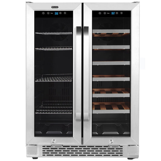 Whynter BWB-2060FDS/BWB-2060FDSa 24″ Built-In French Door Dual Zone 20 Bottle Wine Refrigerator 69 Can Beverage Center