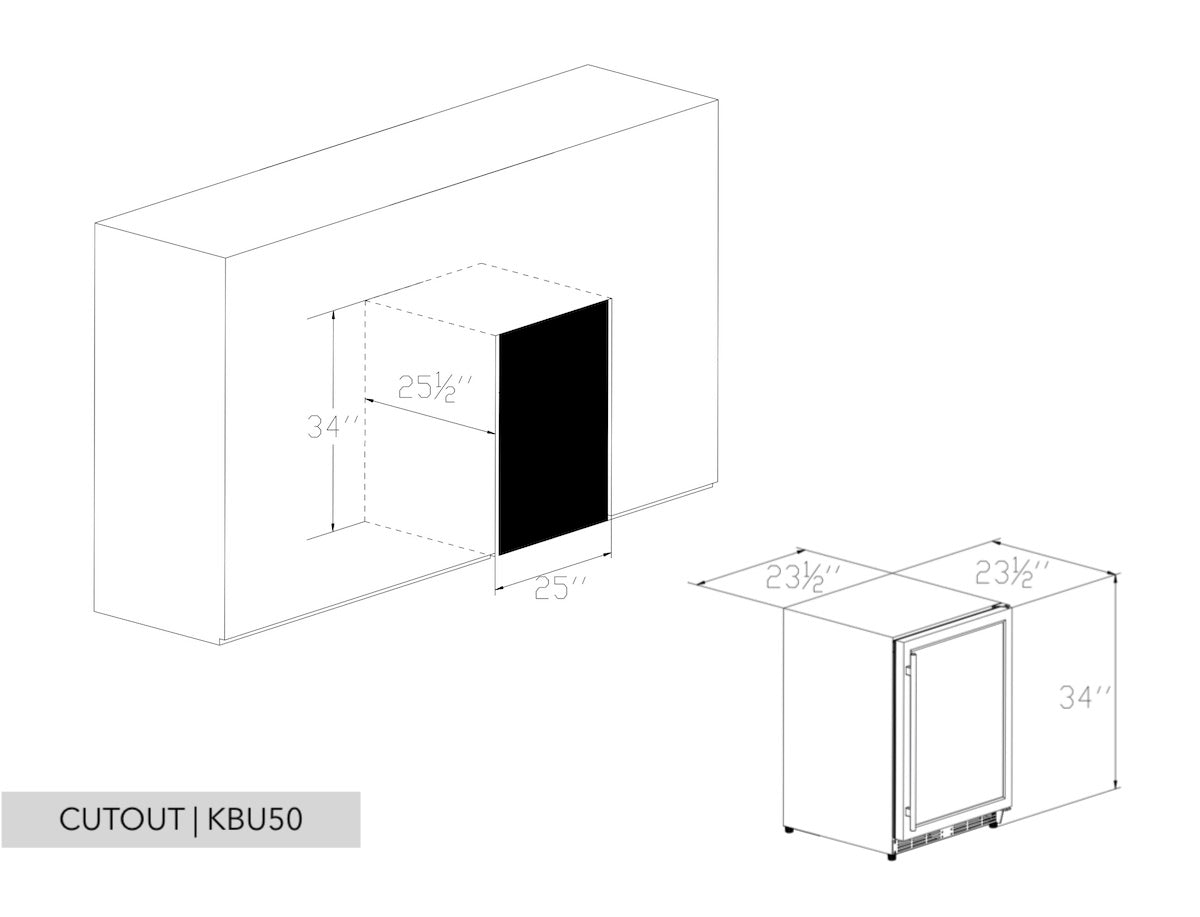 A drawing of a small cabinet with a black rectangular object containing dimensions, a grey rectangular sign with black letters, and a white rectangular object with a black border.