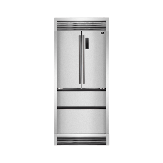 FORNO Bovino 37″ French Door 19 Cu.Ft. Stainless Steel Refrigerator with decorative grill