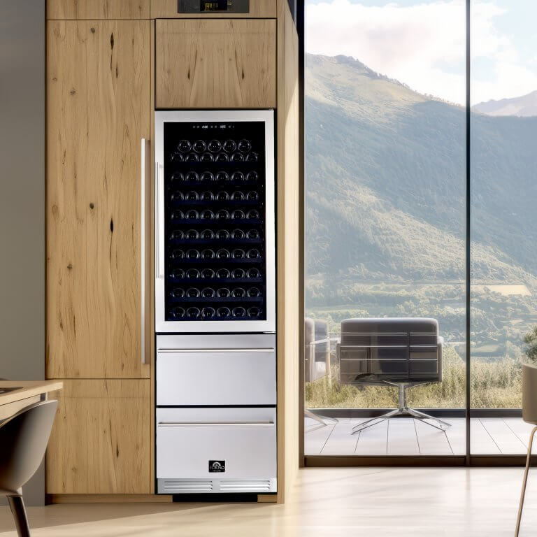 FORNO Azienda – Dual Temperature Zone 24” Wine Cooler -108 Bottles with two refrigerated drawers