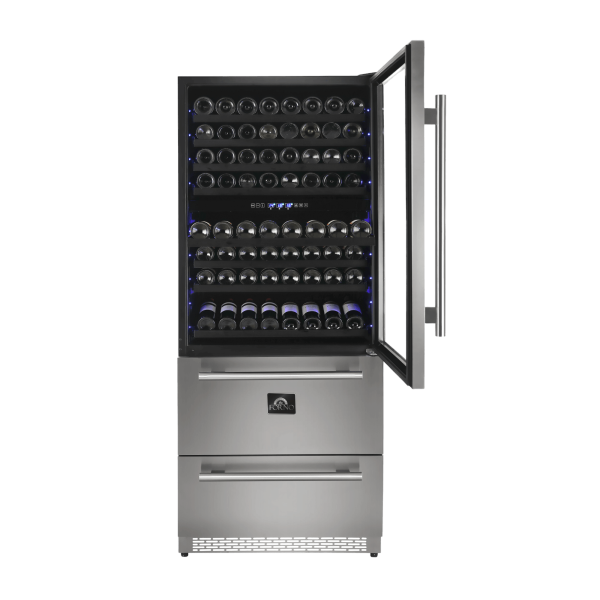 FORNO Capraia – Triple Temp Zones – Dual Zone 30″ Wine Cooler with two refrigerator drawers