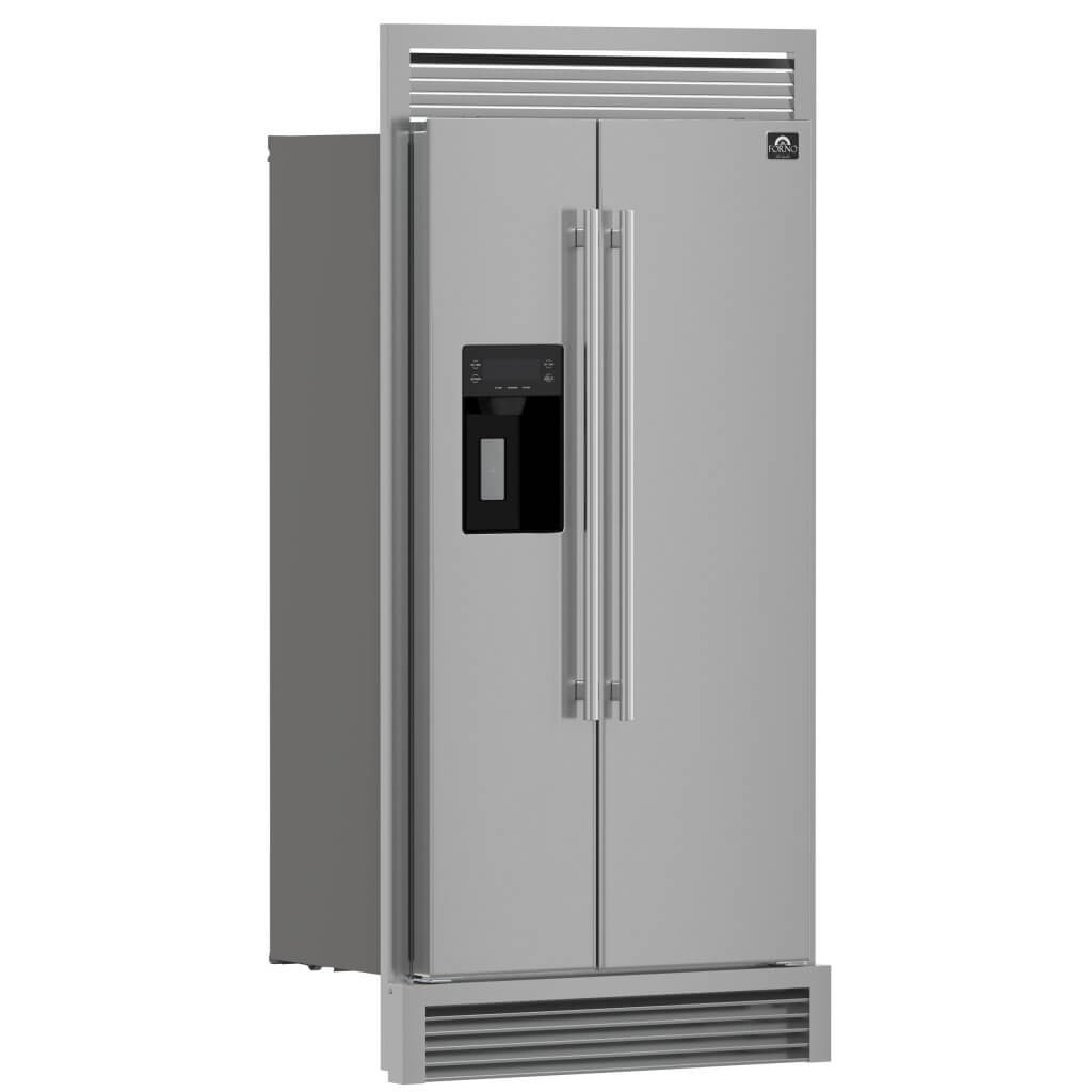 FORNO Salerno 36″ Side by Side 20 Cu.Ft Stainless Steel Refrigerator with Ice Maker & Decorative Grill