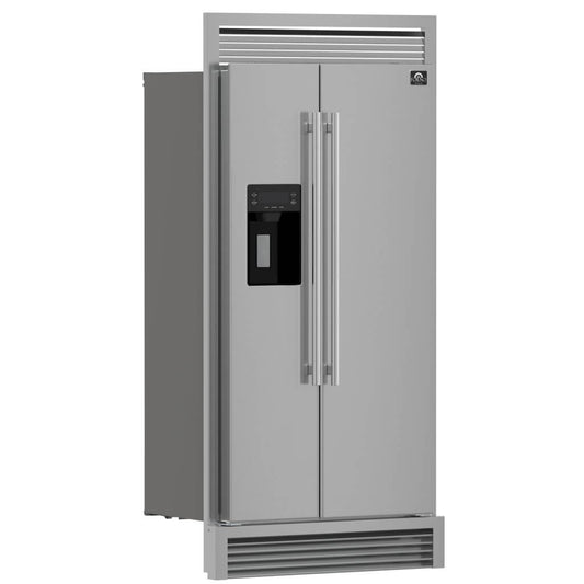 FORNO Salerno 36″ Side by Side 20 Cu.Ft Stainless Steel Refrigerator with Ice Maker & Decorative Grill