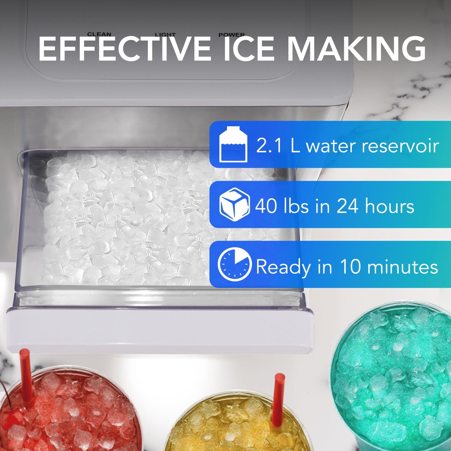 Whynter SonicSnö Countertop Nugget Ice Maker 40lbs/24hrs with Removable Ice Drawer, Chewable Pebble/Sonic Type Ice in Silver and White Stainless Steel Finish