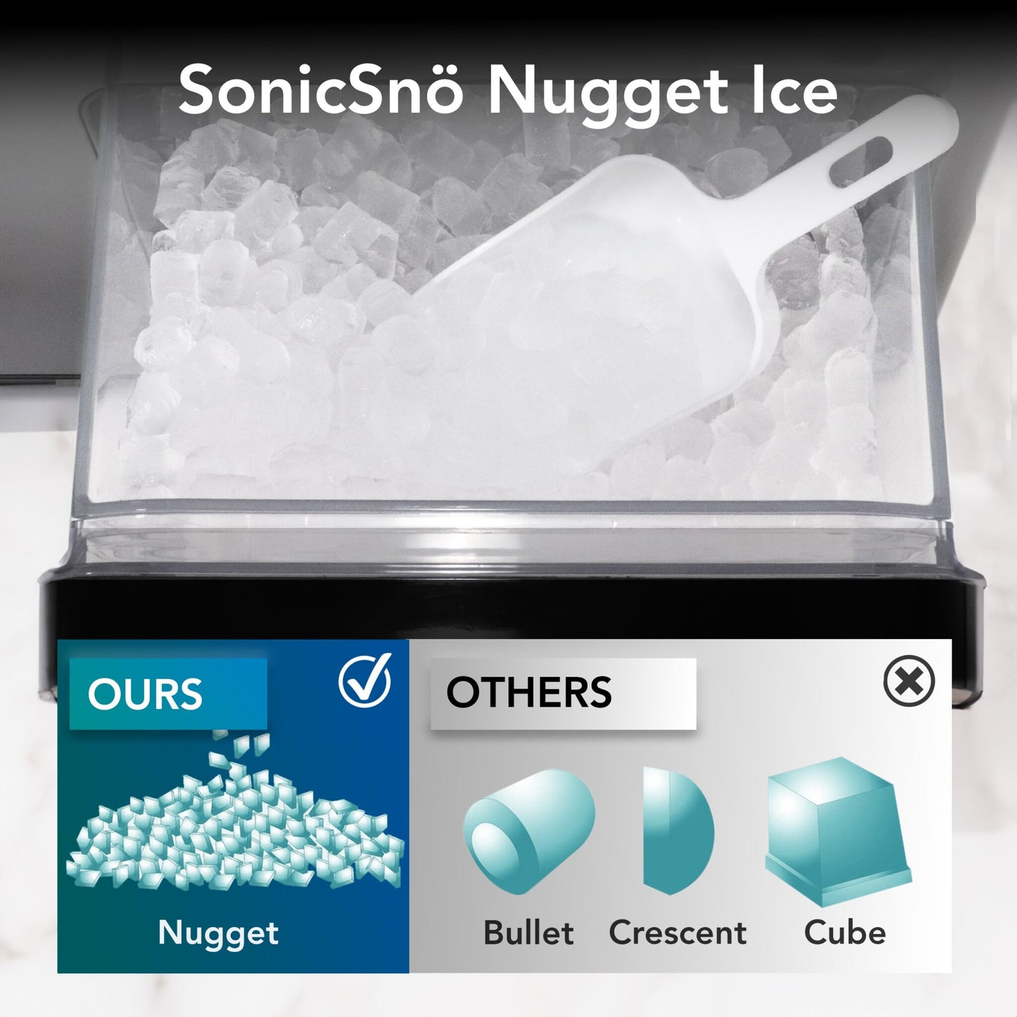 Whynter SonicSnö Countertop Nugget Ice Maker 40lbs/24hrs with Removable Ice Drawer, Chewable Pebble/Sonic Type Ice in Silver and White Stainless Steel Finish