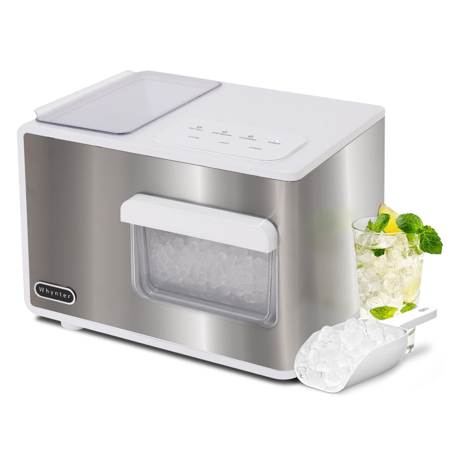 Whynter SonicSnö Countertop Nugget Ice Maker 40lbs/24hrs with Removable Ice Drawer, Chewable Pebble/Sonic Type Ice in Silver and White Stainless Steel Finish