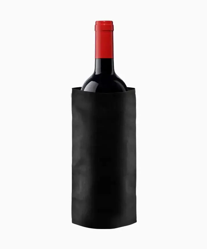 Coravin Timeless Eleven Wine Preservation System: A glass bottle of wine in a black wrap, with a close-up of the bottle.