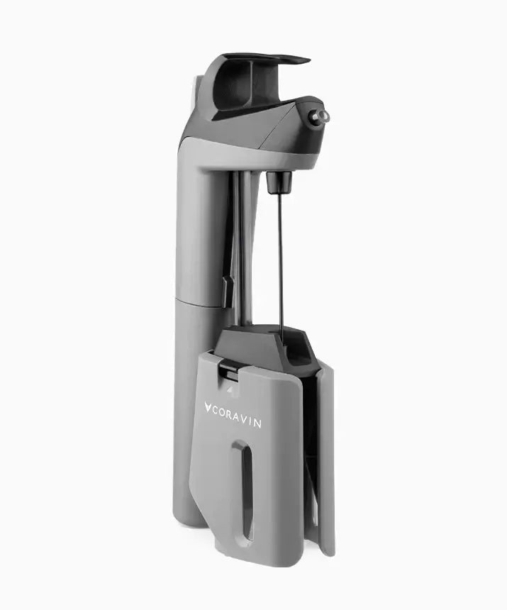Coravin Timeless Three SL Wine Preservation System, a grey and black device for preserving still wines for months or years.