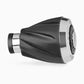 A close-up of the Coravin Timeless Aerator, a black and silver object with a round metal base. Designed to enhance the taste of wine, it rapidly aerates as you pour, yielding silky, smooth, aromatic results. Compatible with Coravin Timeless Systems.