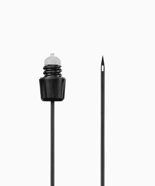 Coravin Standard Needle for Timeless Systems: A black needle with a black cap and a close-up of a black and white cable.