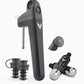 A black Coravin Pivot™+ Wine Preservation System with a handle, featuring a close-up of the device and two metal containers.