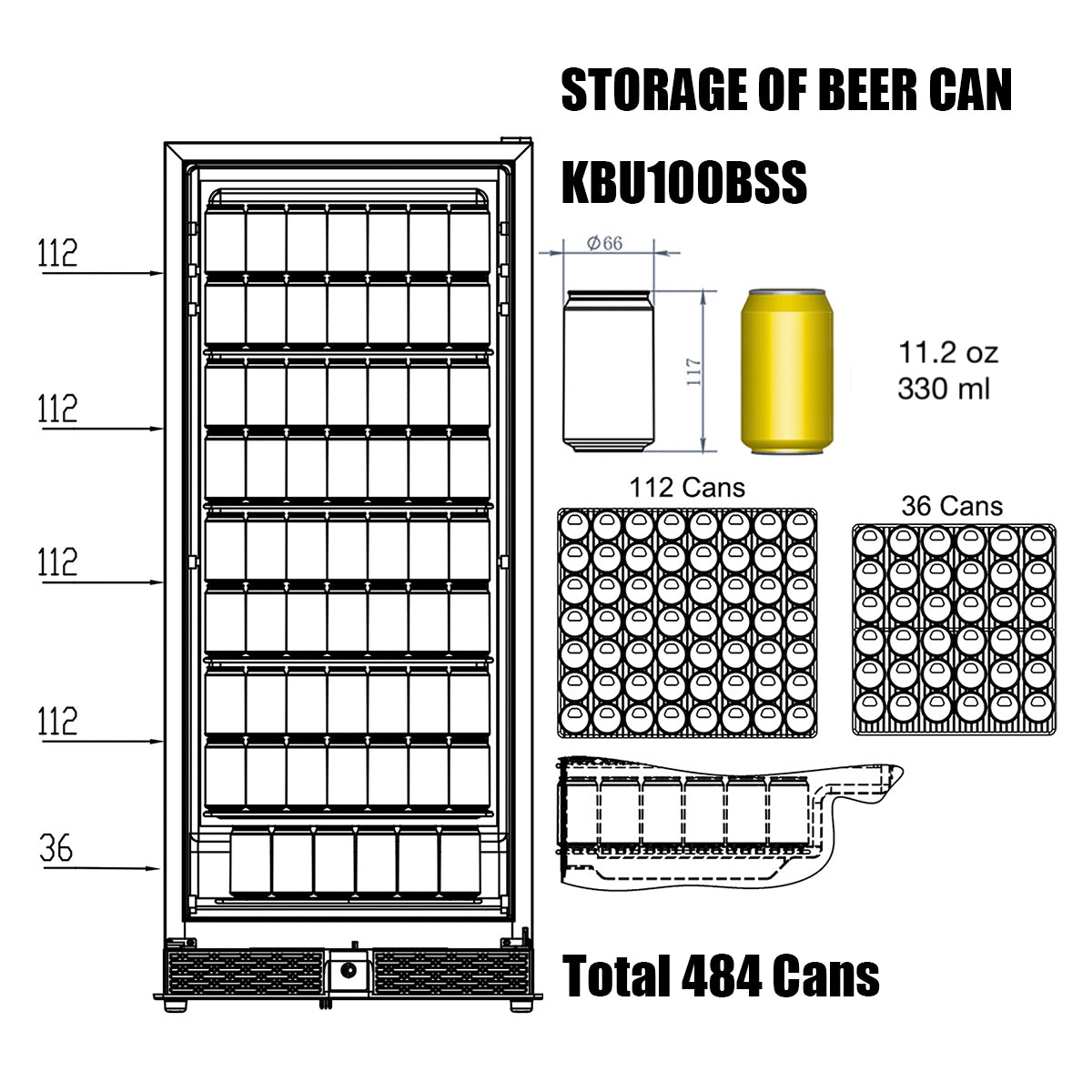 A drawing of a cooler with a glass door, featuring a yellow can with a white border and a black and white drawing of a shelf.