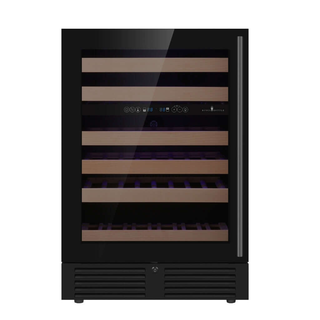 Kings Bottle 24" wine cooler with glass door, dual zone, 46-bottle capacity, low-E glass, energy-saving, sleek design