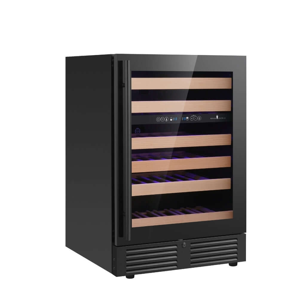 Kings Bottle 24" Under Counter Dual Zone Wine Cooler with Black Glass Door