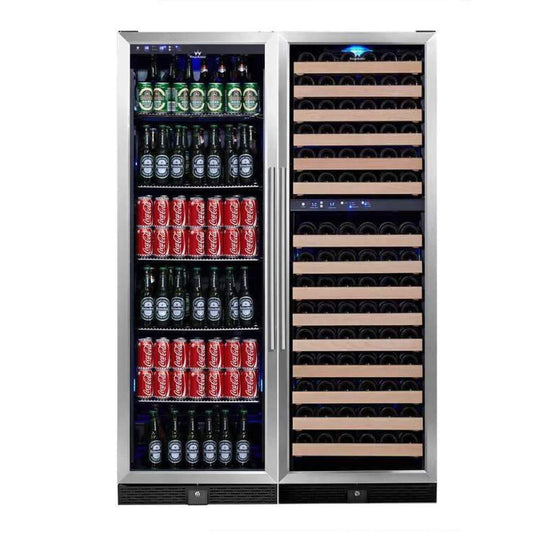 A large refrigerator filled with bottles of beer and cans, perfect for keeping everyone's favorite drinks on hand.