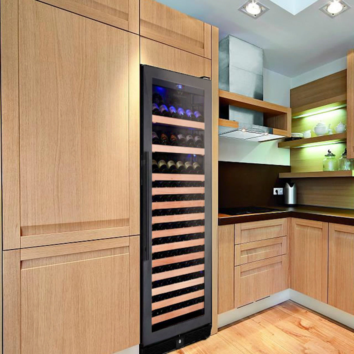 A sleek, single-zone wine fridge with stainless steel trim, holding up to 166 bottles. Perfect for any kitchen, bar, or wine room.