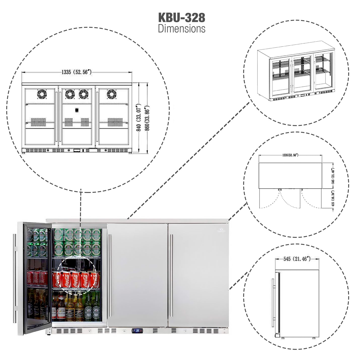 A stainless steel outdoor beverage fridge with 3 doors, perfect for outdoor gatherings or commercial use. Holds 190 bottles or 324 cans.