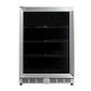 A close-up of a Kings Bottle 24" Beer Cooler Fridge with a glass door and stainless steel trim, holding 203 cans or 98 bottles.
