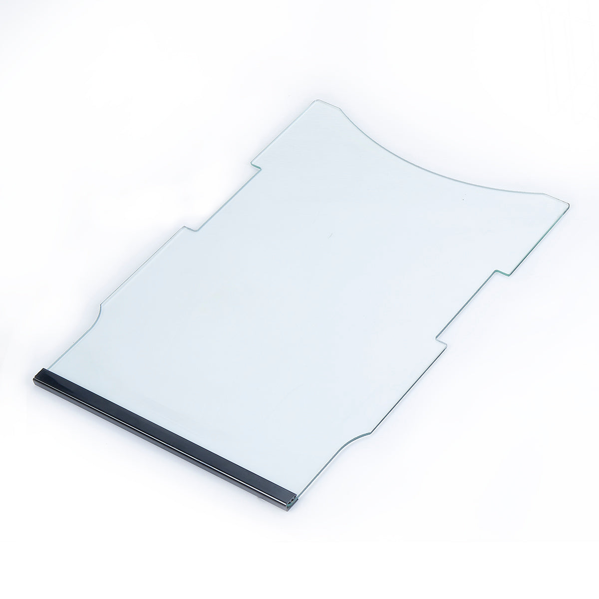 A white rectangular object with a black border, featuring a clear plastic sheet with a black border and a white sheet of paper.