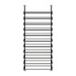 A black metal wine rack with multiple rows of bars and shelves, showcasing the Ultra Wine Rack Featured Showcase Display Kit (78-100 Bottles).