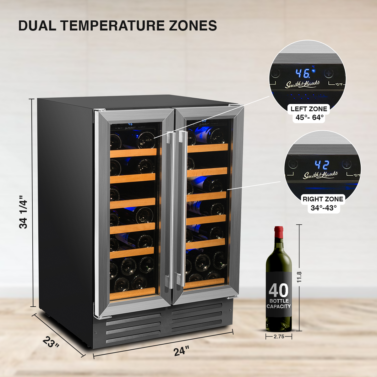 Buy a Smith & Hanks 40 Bottle Dual Zone Stainless Steel Door Wine Cooler by Chilled Beverages