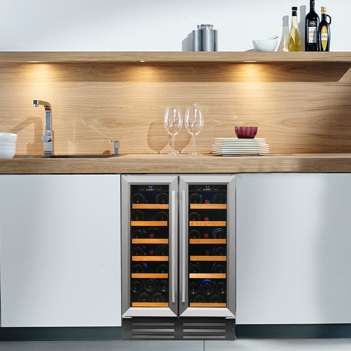 Buy a Smith & Hanks 40 Bottle Dual Zone Stainless Steel Door Wine Cooler by Chilled Beverages