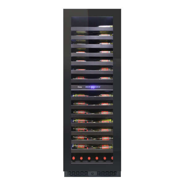 Vinotemp 126 Bottle Private Reserve Series Dual Zone Wine Cooler - front view with bottles