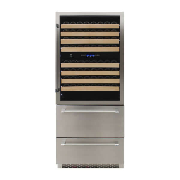 Vinotemp 135 Bottle Triple Zone Wine and 2 Drawer Beverage Cooler - front view door closed
