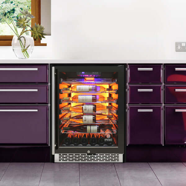 Vinotemp 41 Bottle Backlit Series Commercial Single Zone Wine Cooler - front view with background