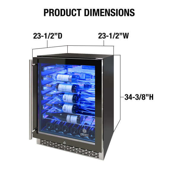 Vinotemp 41 Bottle Backlit Series Commercial Single Zone Wine Cooler - front view with dimensions