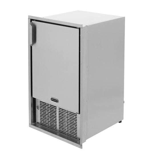 Whynter 14'' Marine Ice Maker Optional Flange Kit MIM-FK-14231 MIM-14231SS: A silver refrigerator with a door and a white box with a black handle.