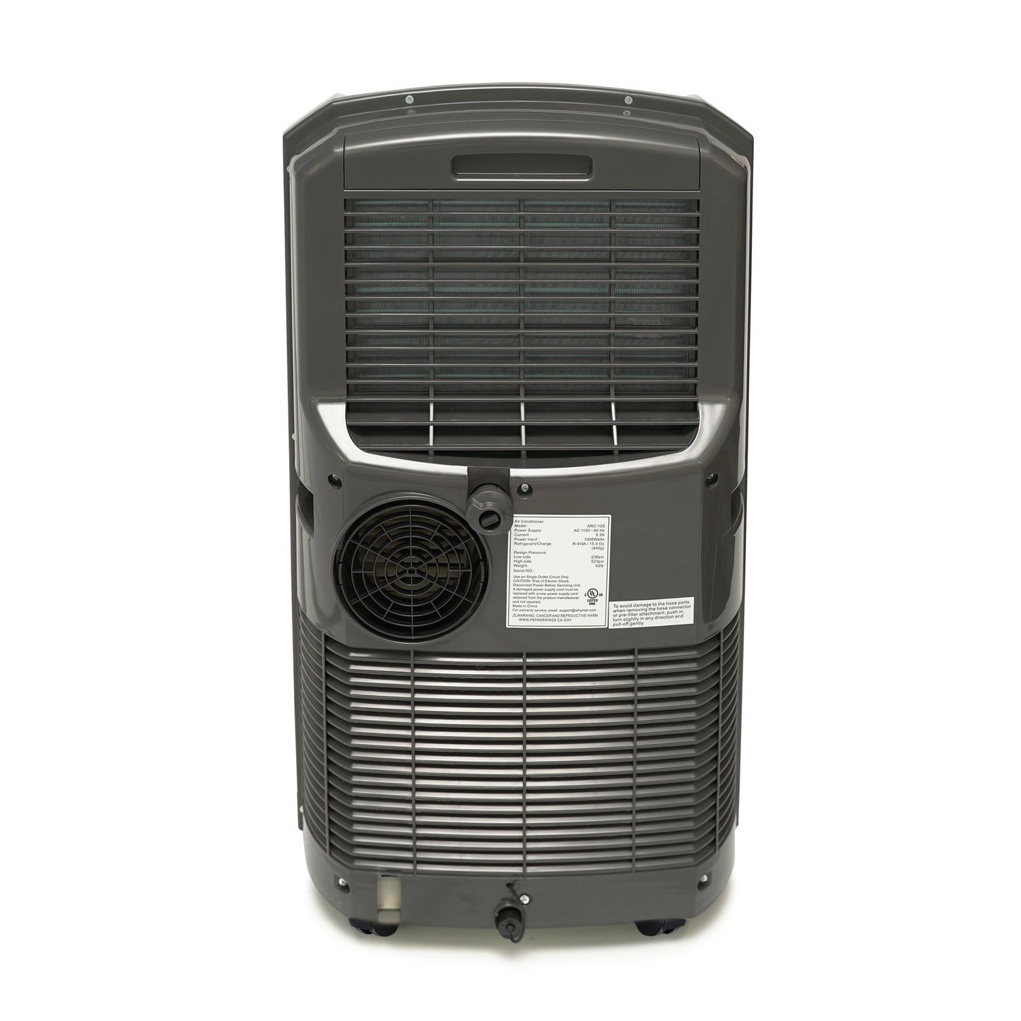 A grey rectangular device with a fan, the Whynter Eco-Friendly 12,000 BTU 400 sq ft Portable Air Conditioner with Activated Carbon Filter.