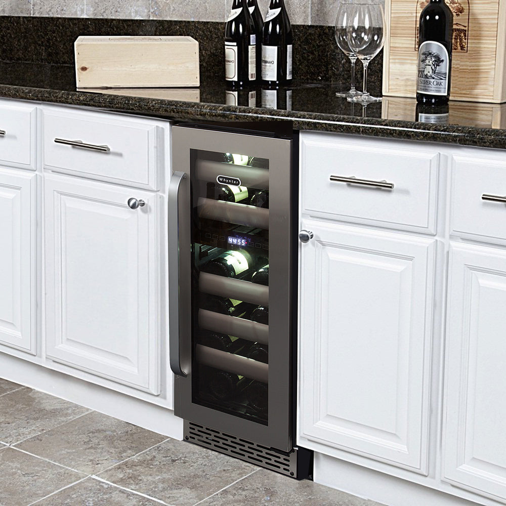 Buy a Whynter Elite 17 Bottle Seamless Stainless Steel Door Dual Zone Built-in Wine Refrigerator by Chilled Beverages